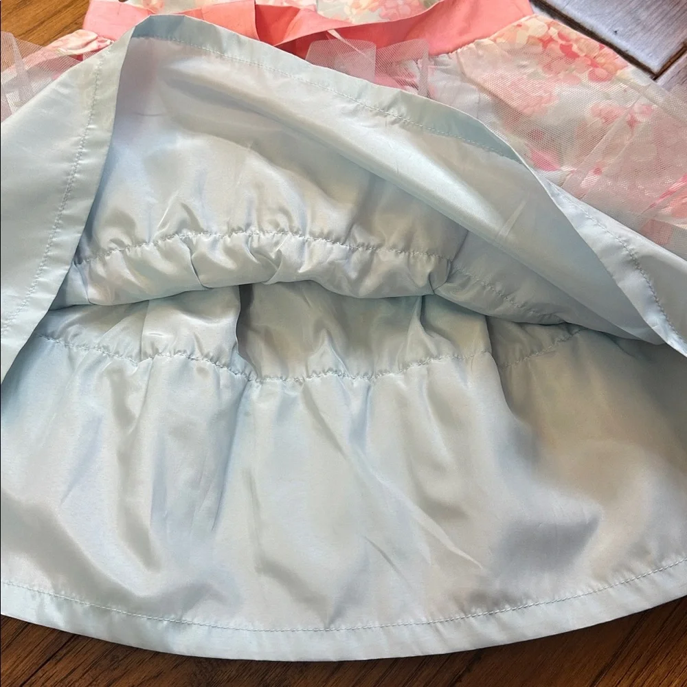 Floral Silk Pink and Blue Kids Dress - Picture 5 of 6